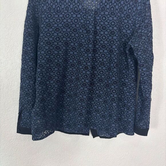 Boden Women's Blue Eyelet Cutout Collared Button Front Long Sleeve Blouse Top Si - Picture 6 of 8